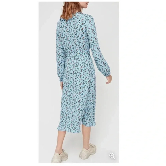 Aritzia Little Moon Elm Blue Floral Wrap Midi Dress Cottagecore Prairie B13 - Picture 2 of 10